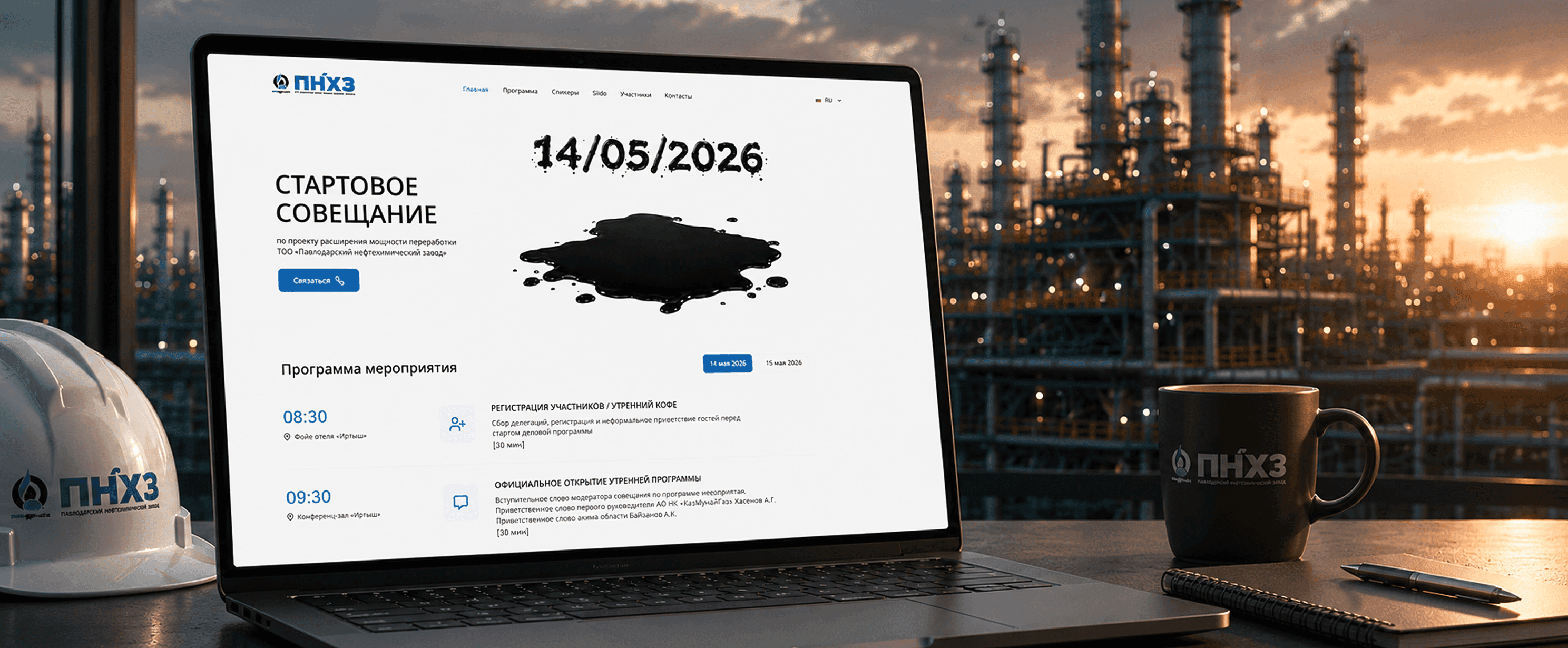Иллюстрация для кейса Сайт для стартового совещания КазМунайГаз