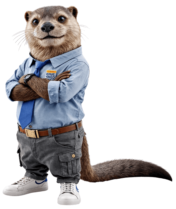 Выдра в рубашке и галстуке смотрит и улыбается